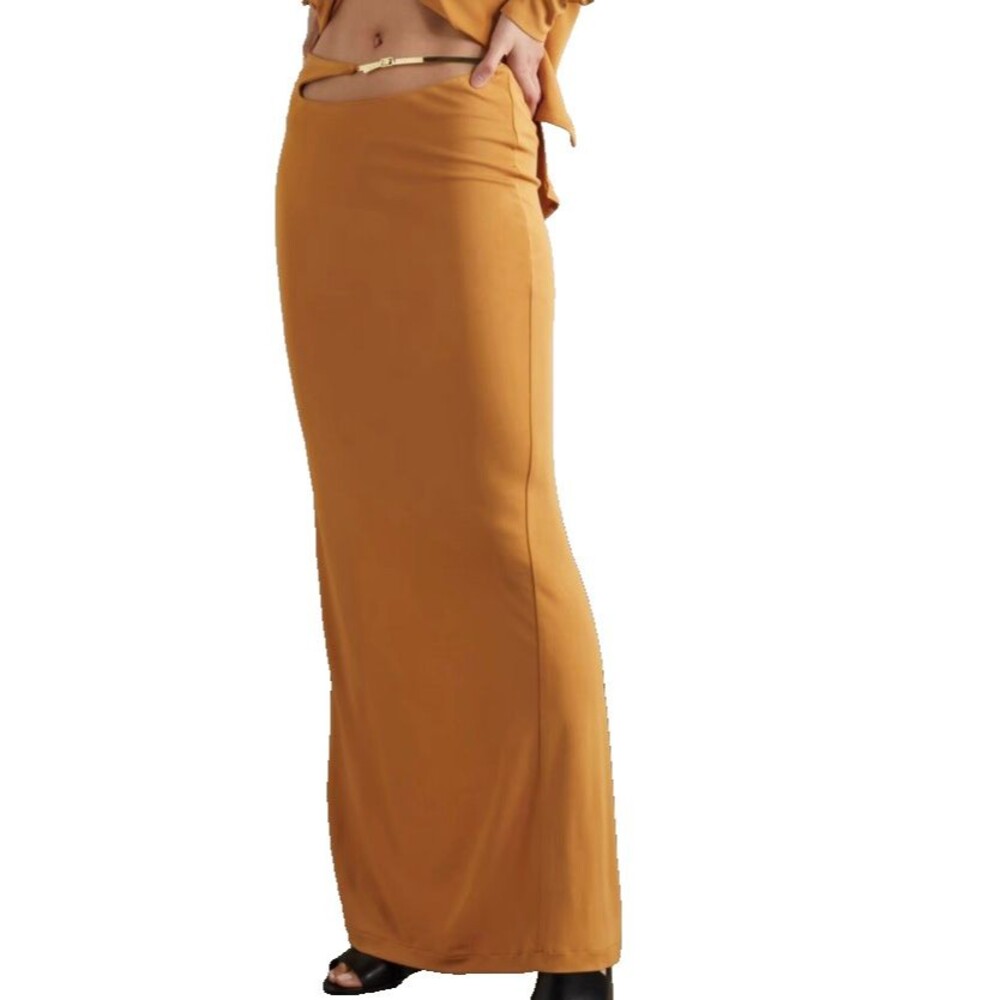 Christopher Esber Gold Buckled Cutout Jersey Column Skirt US 8/ AU 12 NEW $640